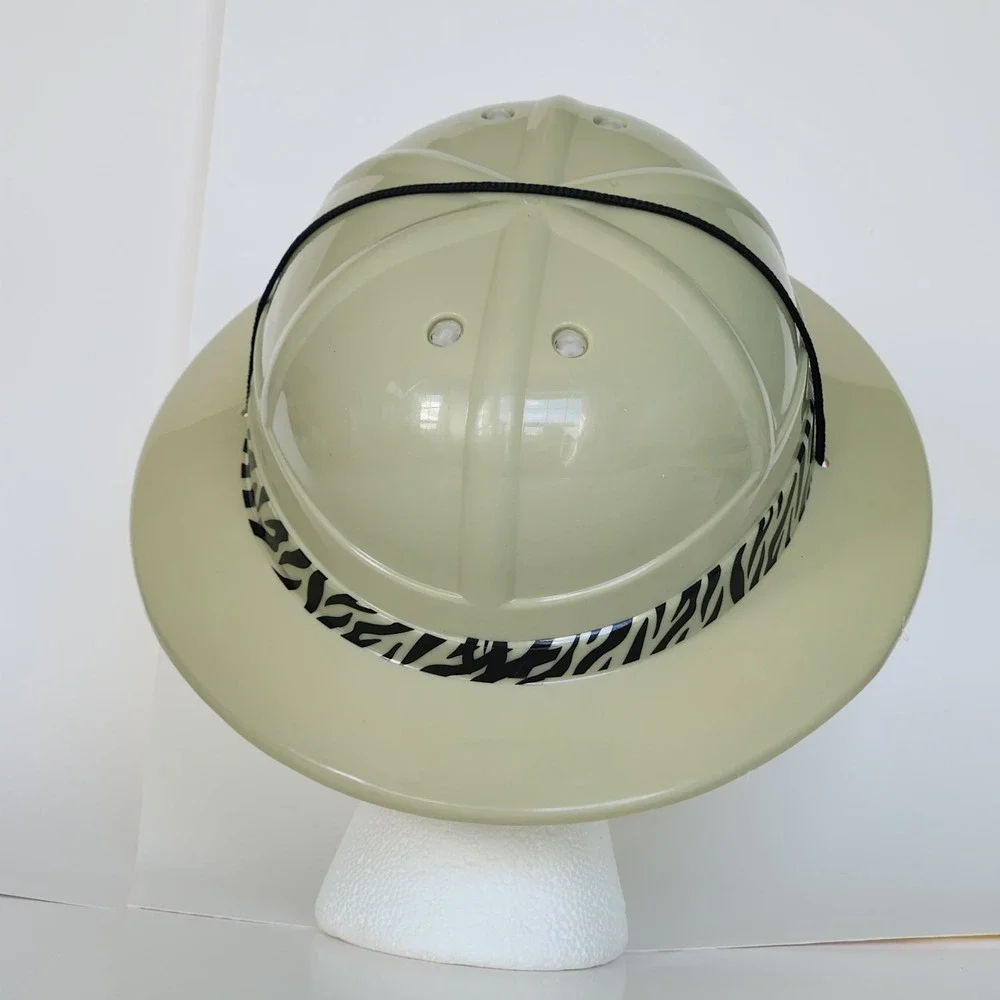 Safari Jungle Explorer Hat Plastic Helmet Zebra Trim Costume